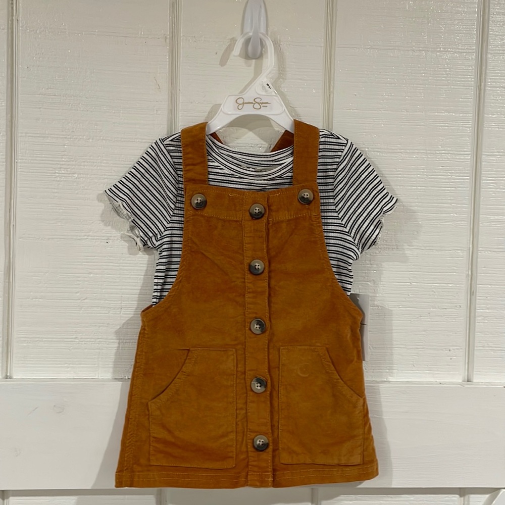 NWT Jessica Simpson 3T, 2-piece Corduroy Overall Dress (mustard / rust color)